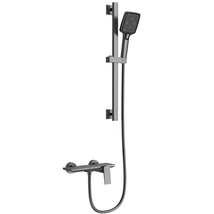 Gunmetal grå firkantet brusesæt med justerbar skydestang
